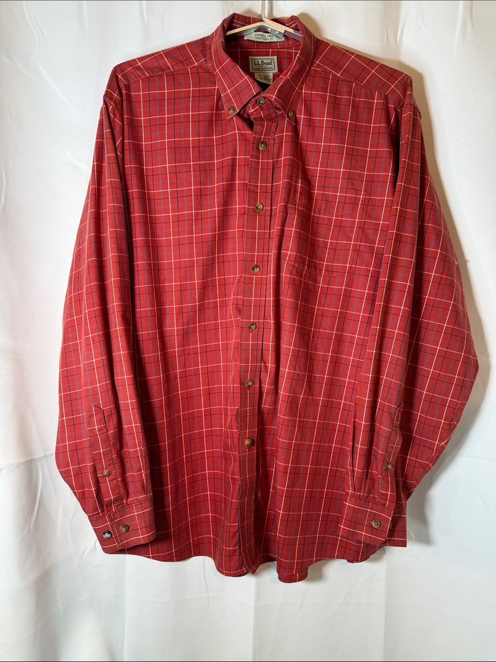 L.L. Bean Red Plaid Long-Sleeve Button-Down Shirt